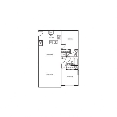 Floor plan for 2 beds, 2 baths, 945 sqft